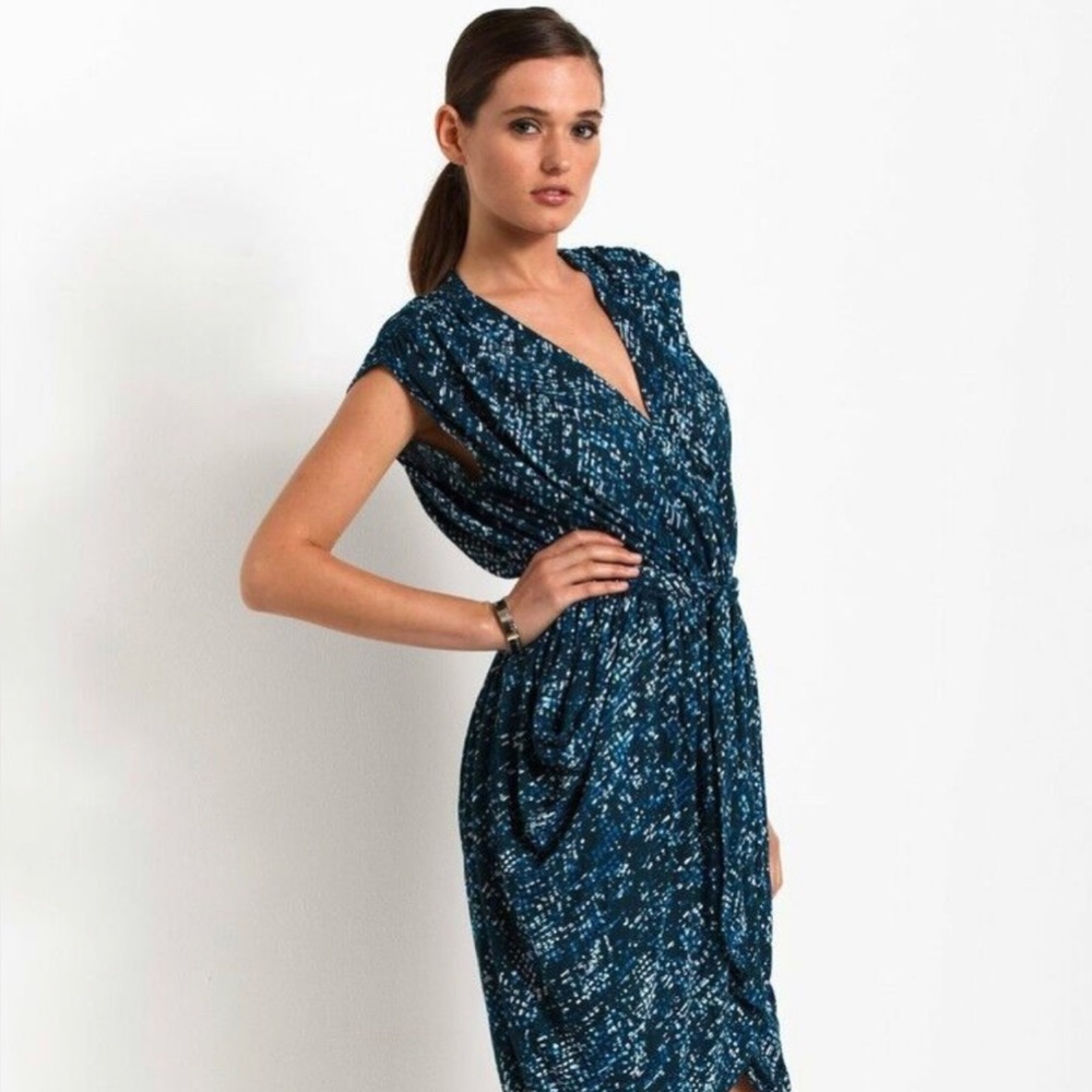 100%Silk Blue Palm Mini Dress S-M